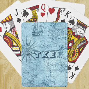 Initials Faux Old World Mariners Map Playing Cards