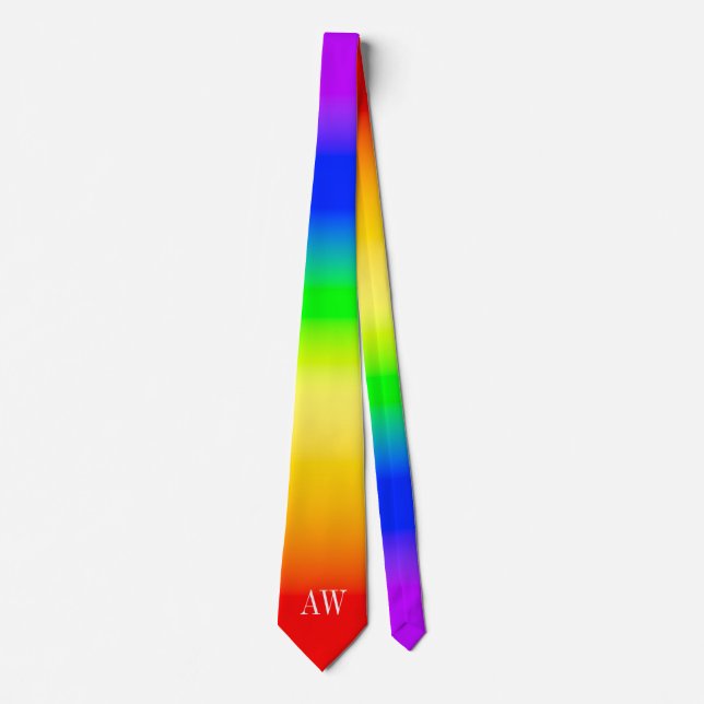 Initials LGBT Rainbow Pride Flag Ombre Stripes Tie (Front)