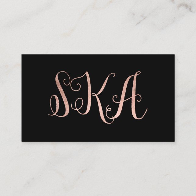 Initials makeup black faux rose gold typography 3 business card (Front)