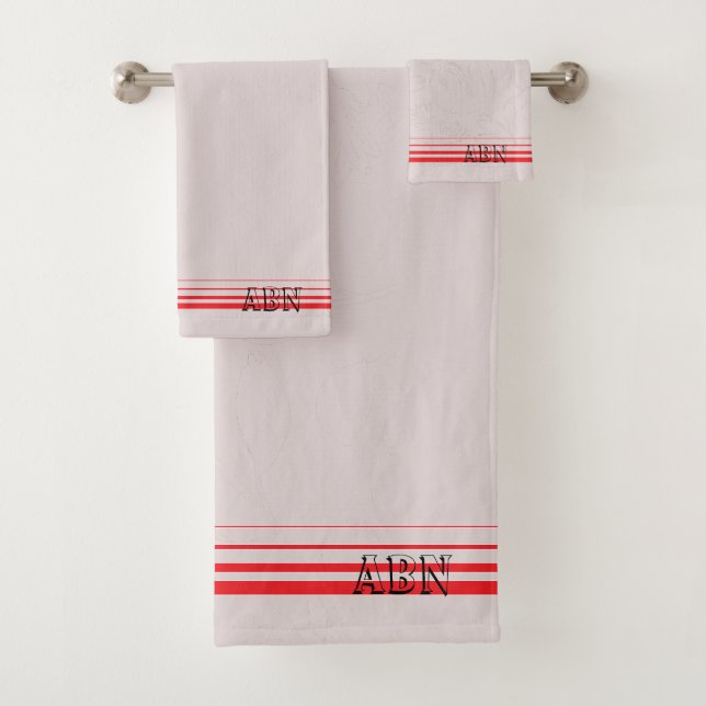 Initials  modern pink background red striped Chic Bath Towel Set (Insitu)