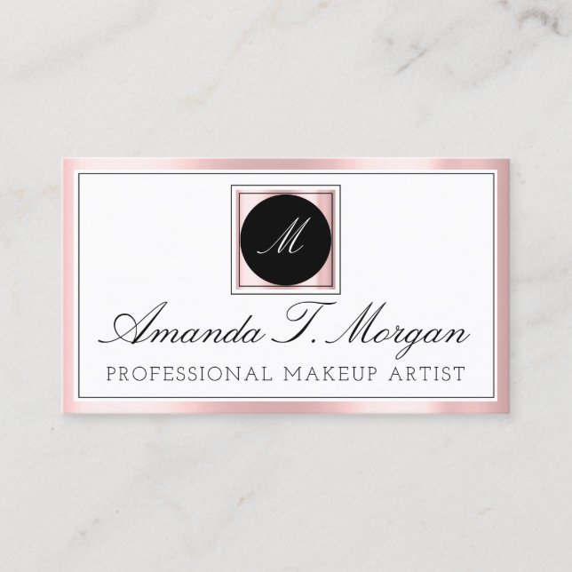Initials Monogram Event Planner Pink Framed White Business Card (Front)