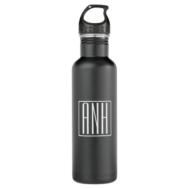 Initials Monogram | White On Black 710 Ml Water Bottle (Front)
