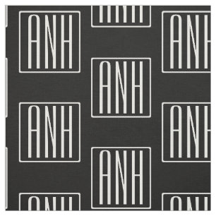 Initials Monogram   White On Black Fabric