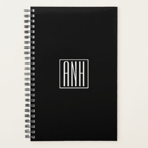Initials Monogram   White On Black Planner