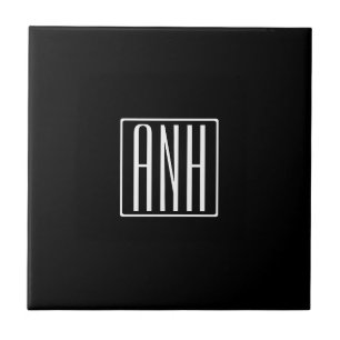 Initials Monogram   White On Black Tile