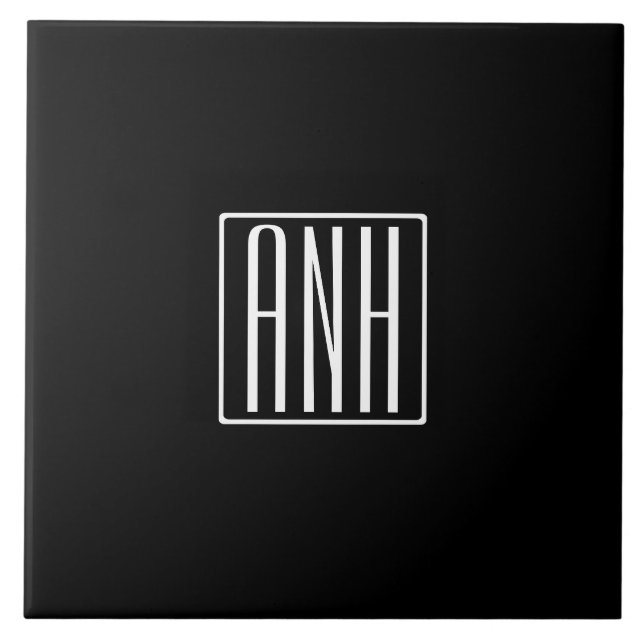 Initials Monogram | White On Black Tile (Front)