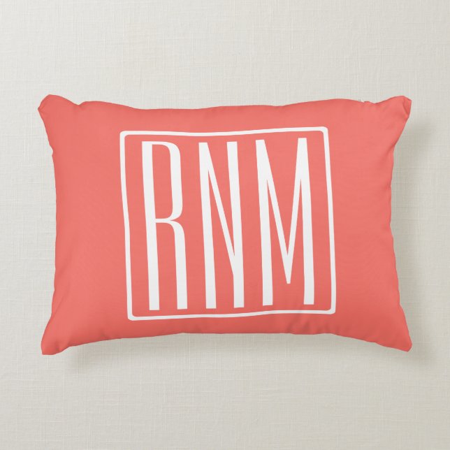 Initials Monogram | White On Coral Decorative Cushion (Front)