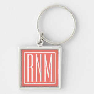 Initials Monogram   White On Coral Key Ring