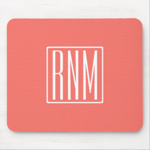 Initials Monogram White On Coral Mouse Mat