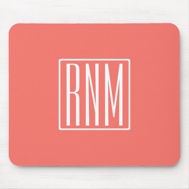 Initials Monogram | White On Coral Mouse Mat (Front)