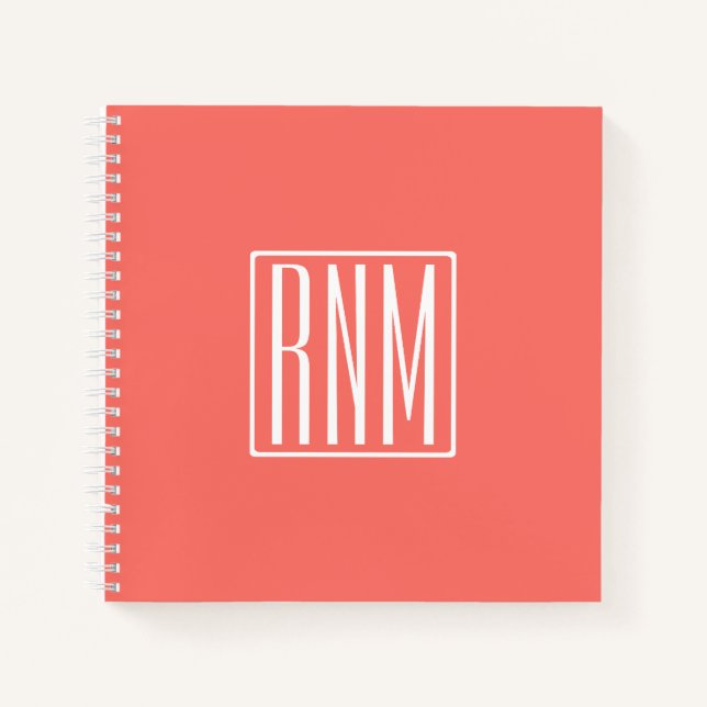 Initials Monogram | White On Coral Notebook (Front)