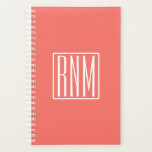 Initials Monogram | White On Coral Planner<br><div class="desc">3 initials monogrammed.</div>