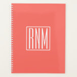 Initials Monogram | White On Coral Planner<br><div class="desc">3 initials monogrammed.</div>