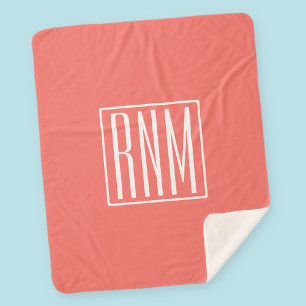 Initials Monogram   White On Coral Sherpa Blanket