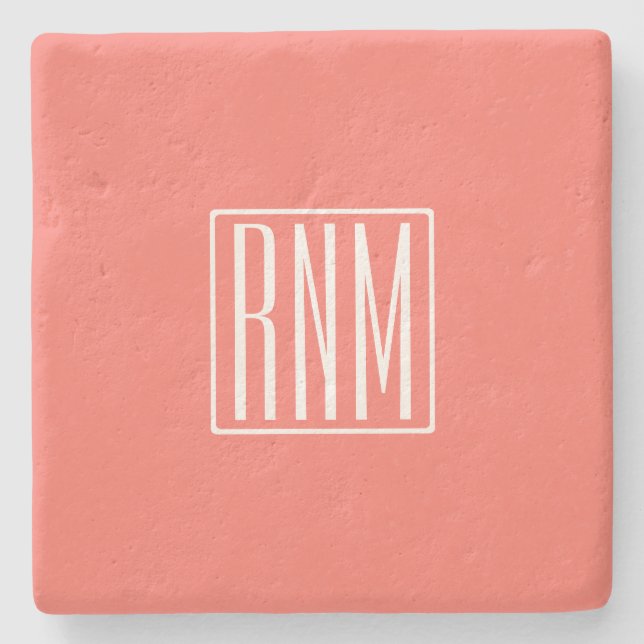 Initials Monogram | White On Coral Stone Coaster (Front)
