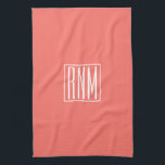Initials Monogram | White On Coral Tea Towel<br><div class="desc">3 initials monogrammed.</div>