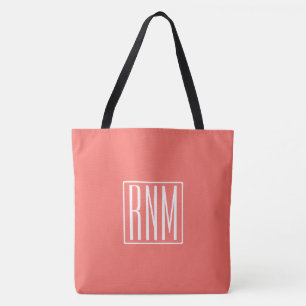 Initials Monogram   White On Coral Tote Bag
