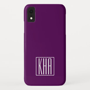 Initials Monogram White On Deep Purple iPhone XR Case