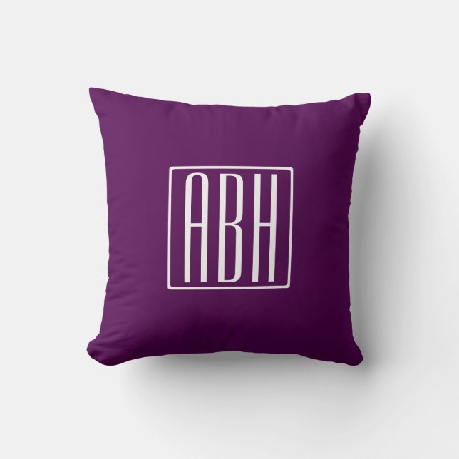 Initials Monogram | White On Deep Purple Cushion (Front)
