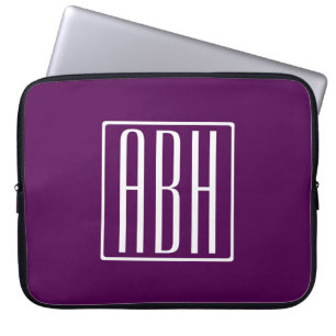 Initials Monogram   White On Deep Purple Laptop Sleeve