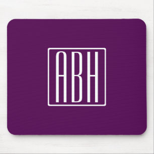 Initials Monogram   White On Deep Purple Mouse Mat
