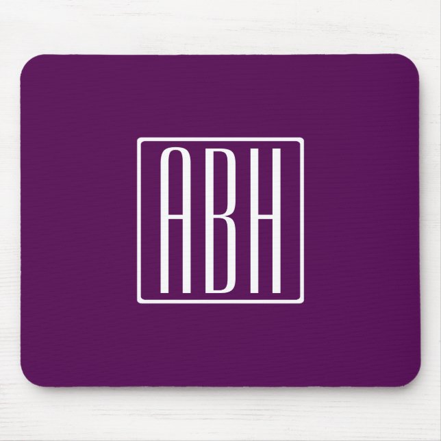 Initials Monogram | White On Deep Purple Mouse Mat (Front)