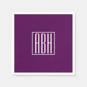 Initials Monogram   White On Deep Purple Napkin