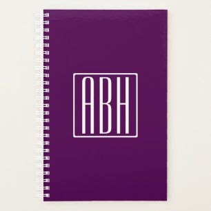 Initials Monogram   White On Deep Purple Planner
