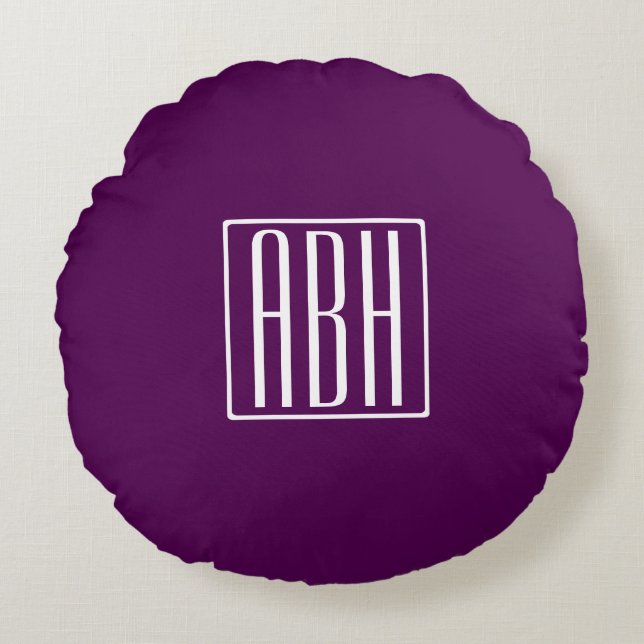 Initials Monogram | White On Deep Purple Round Cushion (Front)