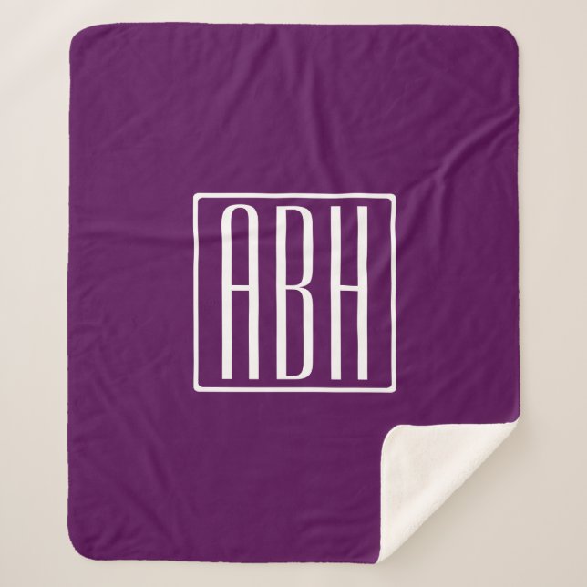 Initials Monogram | White On Deep Purple Sherpa Blanket (Front)