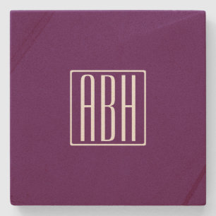Initials Monogram White On Deep Purple Stone Coaster