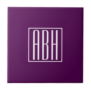 Initials Monogram   White On Deep Purple Tile