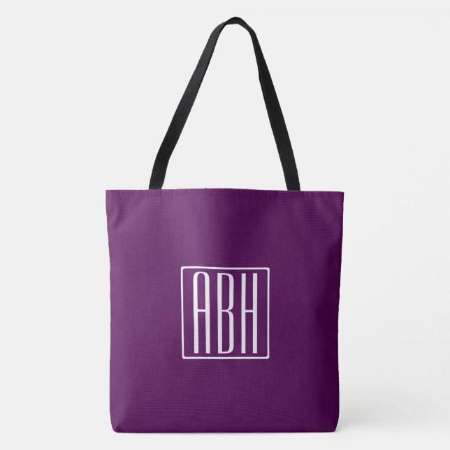 Initials Monogram | White On Deep Purple Tote Bag (Front)