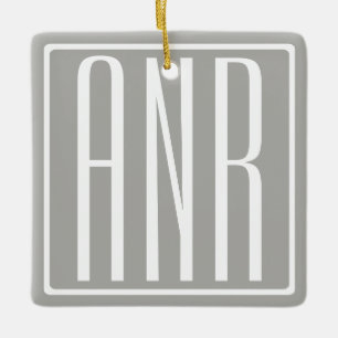 Initials Monogram White On Light Grey Ceramic Ornament