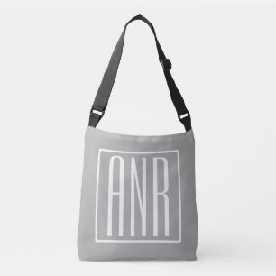 Initials Monogram   White On Light Grey Crossbody Bag