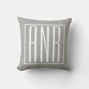 Initials Monogram   White On Light Grey Cushion
