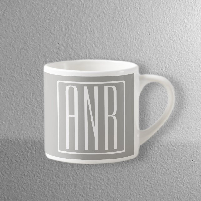 Initials Monogram | White On Light Grey Espresso Cup (Creator Uploaded)