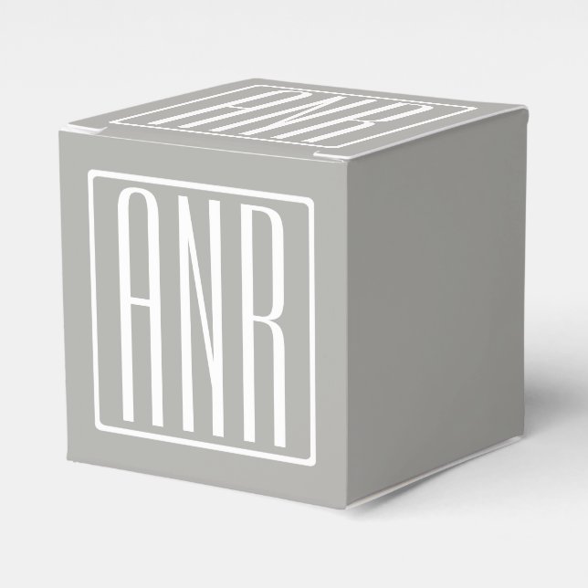 Initials Monogram | White On Light Grey Favour Box (Front Side)