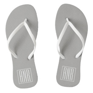 Initials Monogram White On Light Grey Flip Flops