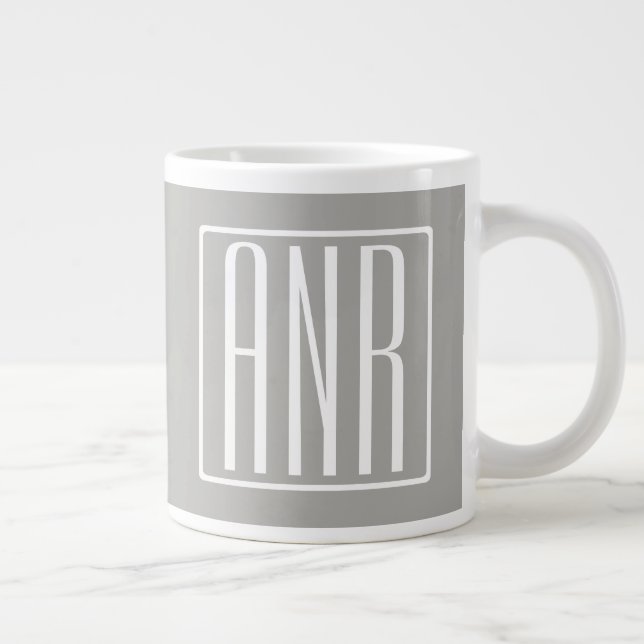 Initials Monogram | White On Light Grey Large Coffee Mug (Right)