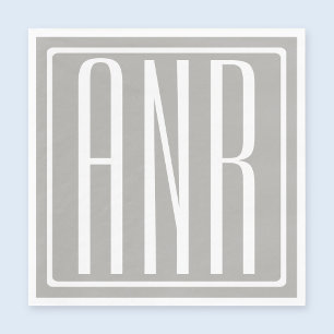 Initials Monogram   White On Light Grey Napkin