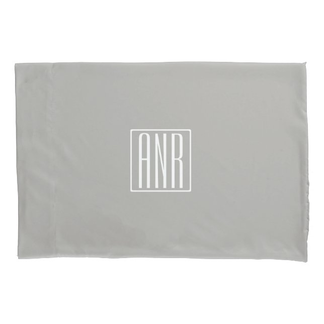 Initials Monogram | White On Light Grey Pillowcase (Front)