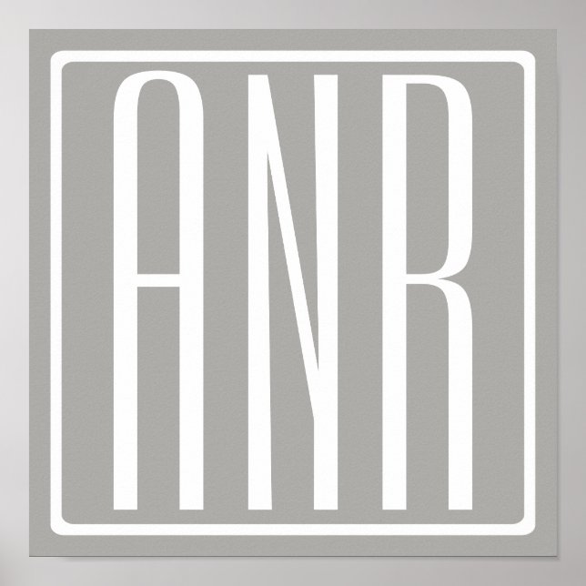 Initials Monogram | White On Light Grey Poster (Front)