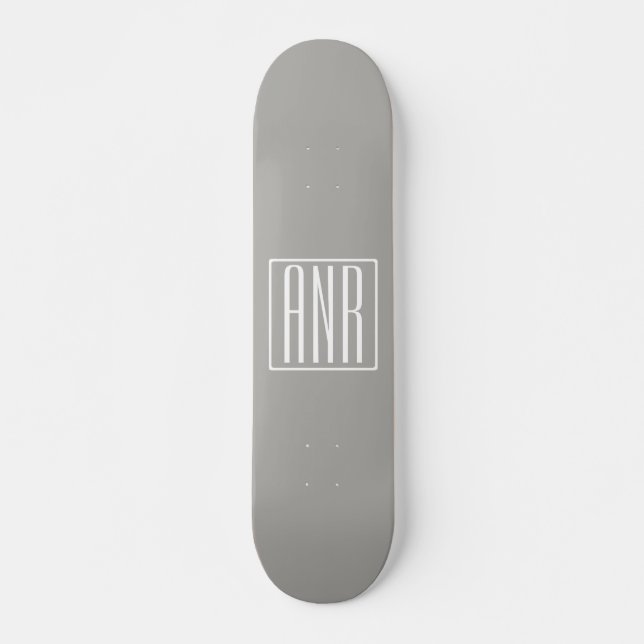 Initials Monogram | White On Light Grey Skateboard (Front)