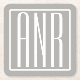 Initials Monogram White On Light Grey Square Paper Coaster