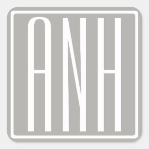 Initials Monogram   White On Light Grey Square Sticker