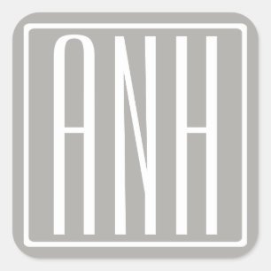 Initials Monogram   White On Light Grey Square Sticker