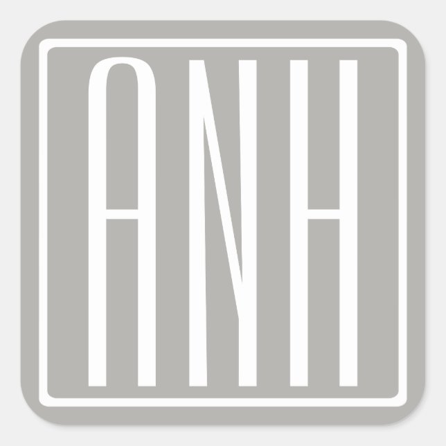 Initials Monogram | White On Light Grey Square Sticker (Front)