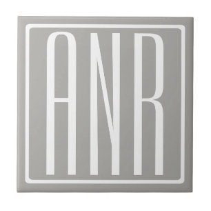 Initials Monogram   White On Light Grey Tile