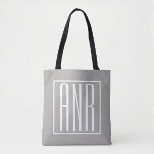 Initials Monogram   White On Light Grey Tote Bag